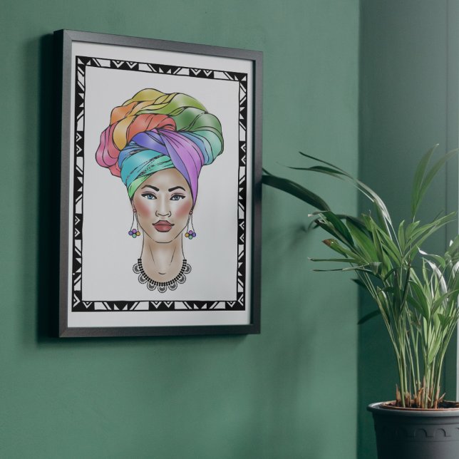 Svart kvinna i ett färgat turban poster (Skapare uppladdad)