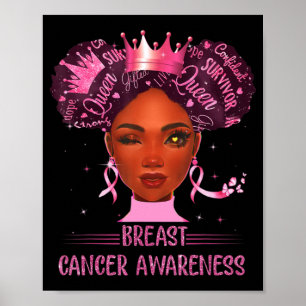 Svart kvinna i oktober Bära Rosa bröstcancer Poster