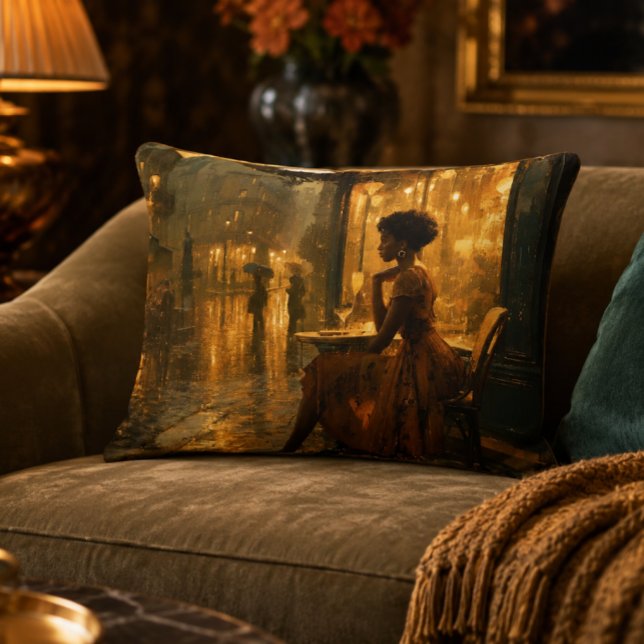 Svart kvinna i Paris 16x12 accentkudde Prydnadskudde (Black Woman in Paris Pillow)
