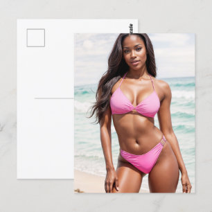 Svart kvinna i Rosa Bikini Vykort