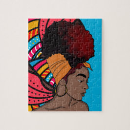 Svart kvinna, insvälld natthår, färglös blå pussel