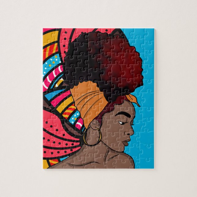 Svart kvinna, insvälld natthår, färglös blå pussel (Vertikal)