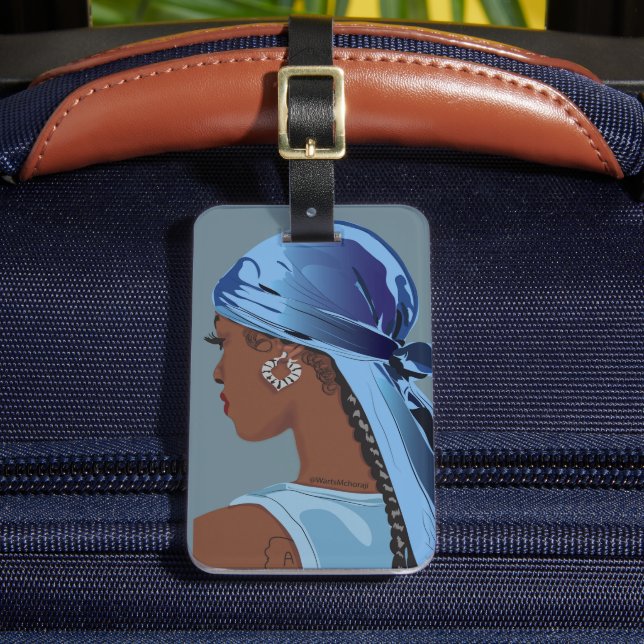 Svart kvinna med durag konstverk bagagebricka (Framsida Insitu 2)