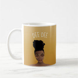 Svart kvinna med Guld-skuggor och högbun, Gult Gul Kaffemugg