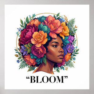 Svart kvinna med inspirerande blommande afrofrisyr poster