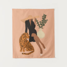 Svart kvinna med tiger