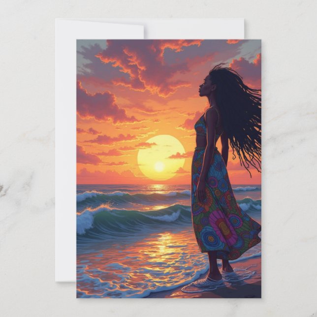 Svart kvinna på Beach Inbjudningar (Framsida)