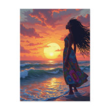 Svart kvinna på stranden