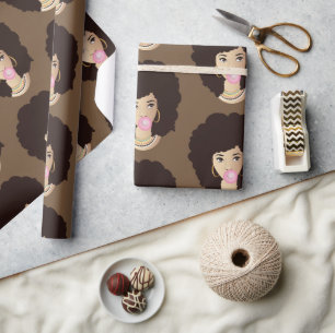Svart kvinna, Popping Rosa Bubblegum, Brown Presentpapper
