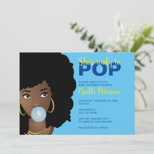 Svart kvinna, Redo till pop, Bubblegum, Blue Inbjudningar