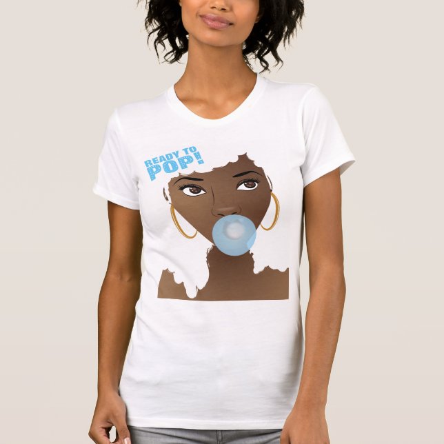 Svart kvinna, Redo till pop, Bubblegum, Blue T Shirt (Framsida)