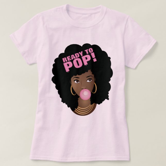 Svart kvinna, Redo till pop, Bubblegum, Rosa T Shirt (Design framsida)
