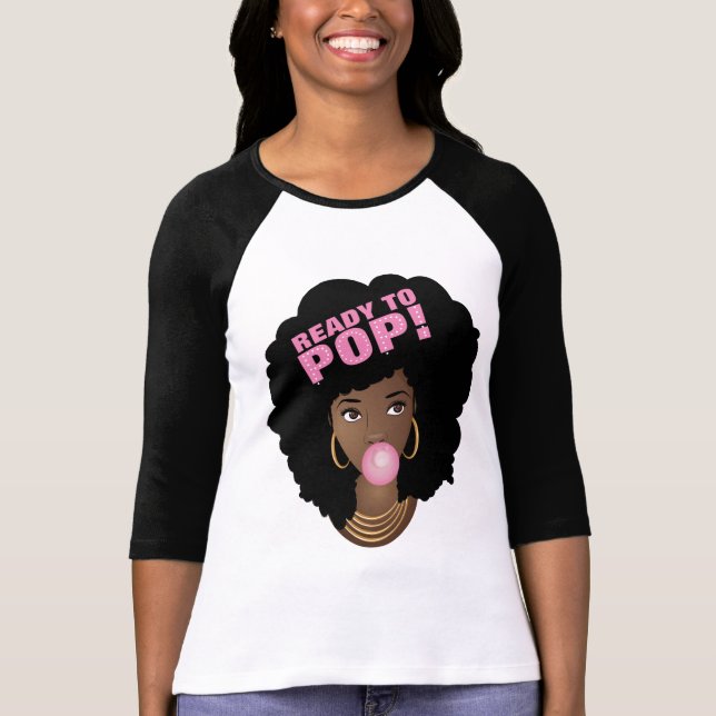 Svart kvinna, Redo till pop, Bubblegum, Rosa T Shirt (Framsida)