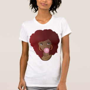 Svart kvinna, rödafro, Rosa Bubblegum T Shirt