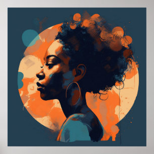 Svart kvinna vacker i Moonlight Poster