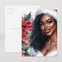 Svart kvinnas julpoinsettia helg vykort