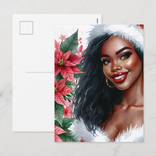Svart kvinnas julpoinsettia helg vykort