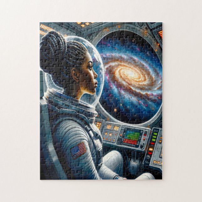 Svart kvinnlig astronaut i rymden pussel (Vertikal)