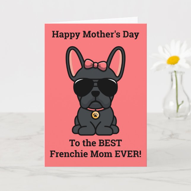 Svart kvinnlig fransk bulldog mammas dag-kort kort (Liten växt)