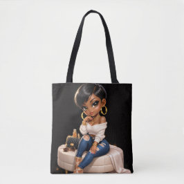 Svart kvinnlig illustration Totebag – Tygkasse