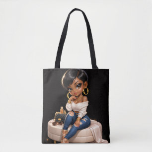 Svart kvinnlig illustration Totebag – Tygkasse