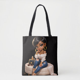 Svart kvinnlig illustration Totebag – Tygkasse