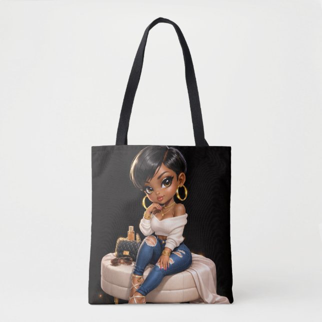 Svart kvinnlig illustration Totebag –  Tygkasse (Framsida)