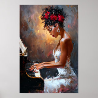 Svart kvinnlig pianist Väggkonst | Modern afrocent