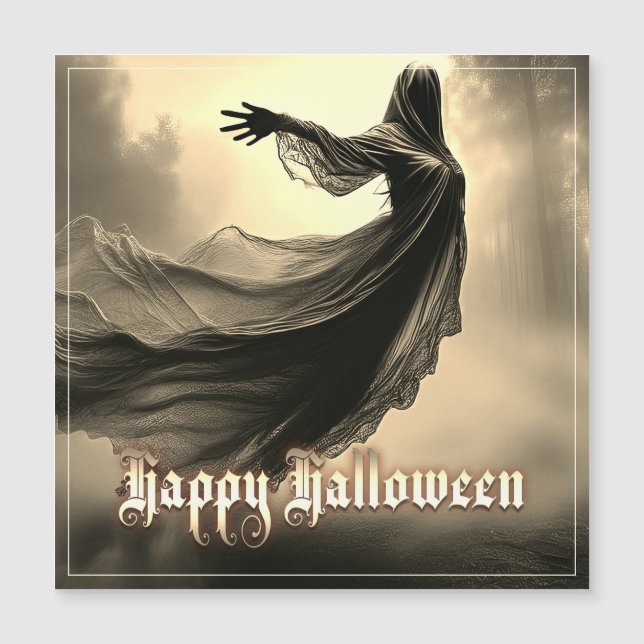Svart kvinnlig spöke i helveteslandskap - Hallowee (Framsida)
