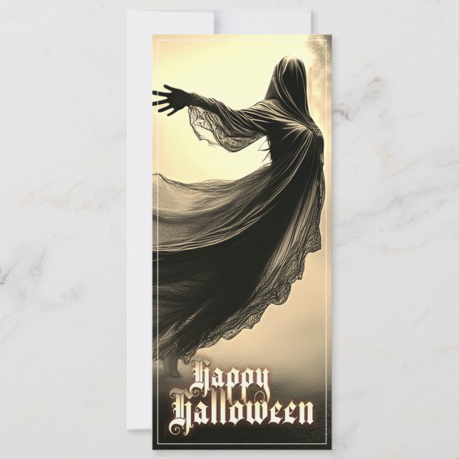 Svart kvinnlig spöke i helveteslandskap - Hallowee (Framsida)