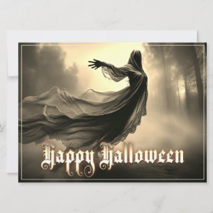 Svart kvinnlig spöke i helveteslandskap - Hallowee