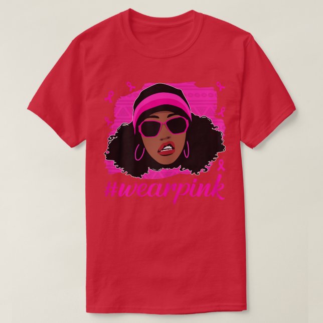 Svart kvinnor Bära rosa  söt bröstcancer tä T Shirt (Design framsida)