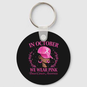 Svart kvinnor bröstcancer i oktober Bära Rosa Nyckelring