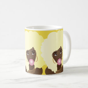 Svart kvinnor, Bubblegum, Blonde Afro Art, Gult Kaffemugg