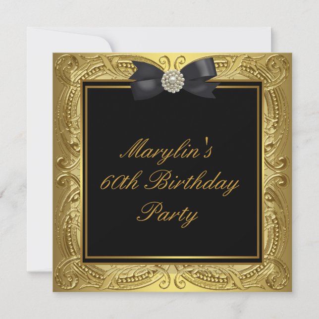 Svart kvinnor i Guld 60:e Födelsedagsfesten Inbjudningar (Framsida)