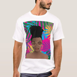 Svart kvinnor med solglasögon, tropiska färgade Lö T Shirt