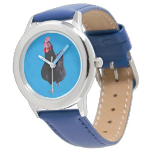 Svart kyckling på blå bakgrund armbandsur