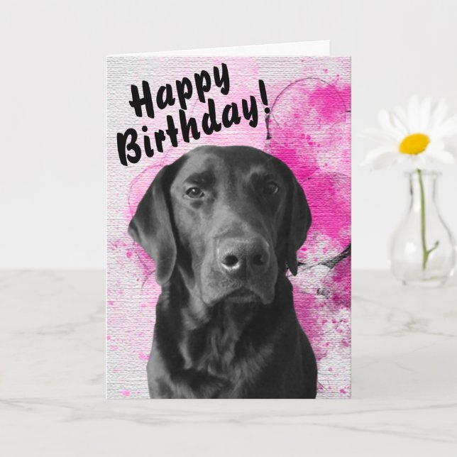 Svart lab Anpassade Pawsome Birthday Card-Rosa Kort (Liten växt)