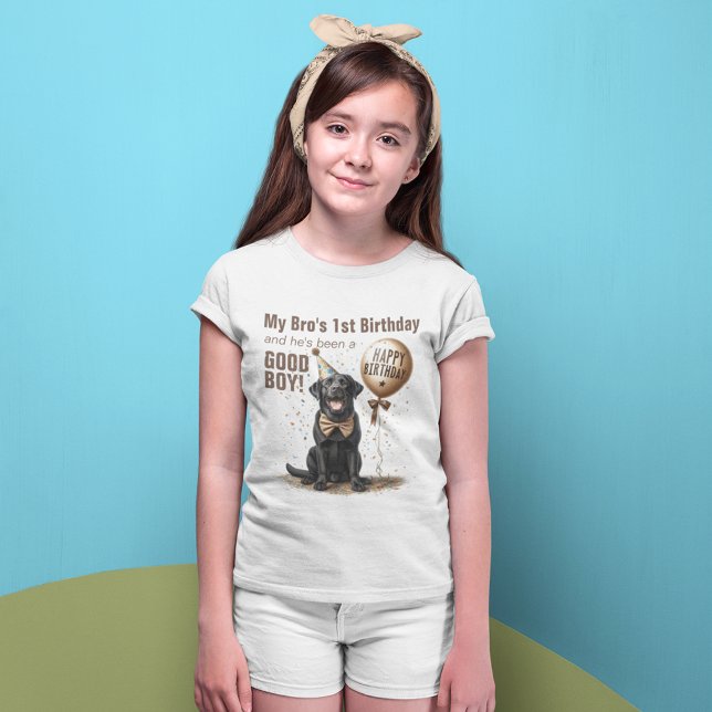 Svart lab Anpassningsbar för födelsedagskorpa elle T Shirt (For Sisters happy birthday black labrador balloon confetti happy birthday)