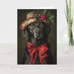 Svart Lab Christmas-kort Elegant Viktoriansk Hund Helgkort