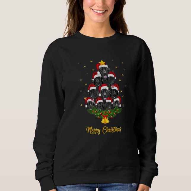 Svart Lab Christmas Träd Hund Jul Söt T Shirt (Framsida)