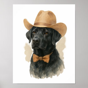 Svart Lab Cowboyhatt Vattenfärg Väggkonst