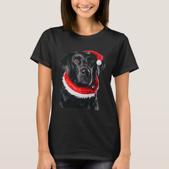 Svart lab Cute Santa Hat Image-julklapp Julafton T Shirt (Framsida)