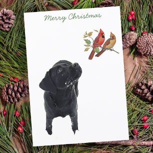 Svart lab God jul Cute Hund Bird Labrador Julkort