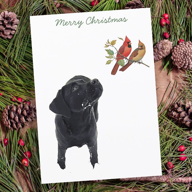 Svart lab God jul Cute Hund Bird Labrador Julkort (Skapare uppladdad)
