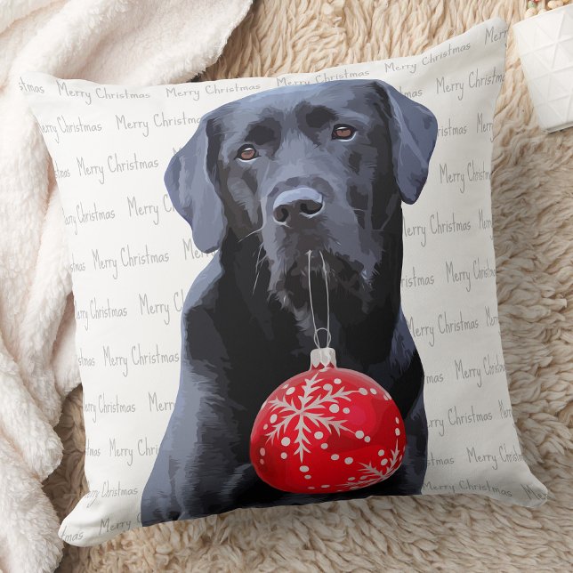 Svart lab God jul - Cute Labrador Hund Kudde (Skapare uppladdad)