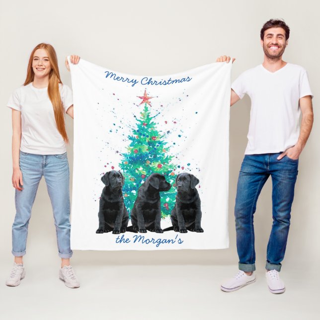 Svart lab God jul Cute Puppy Labrador Fleecefilt (På plats)