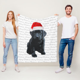 Svart lab God jul Hund Labrador Fleecefilt