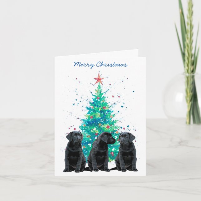 Svart lab God jul Labrador Cute Hund Puppy Helgkort (Framsida)