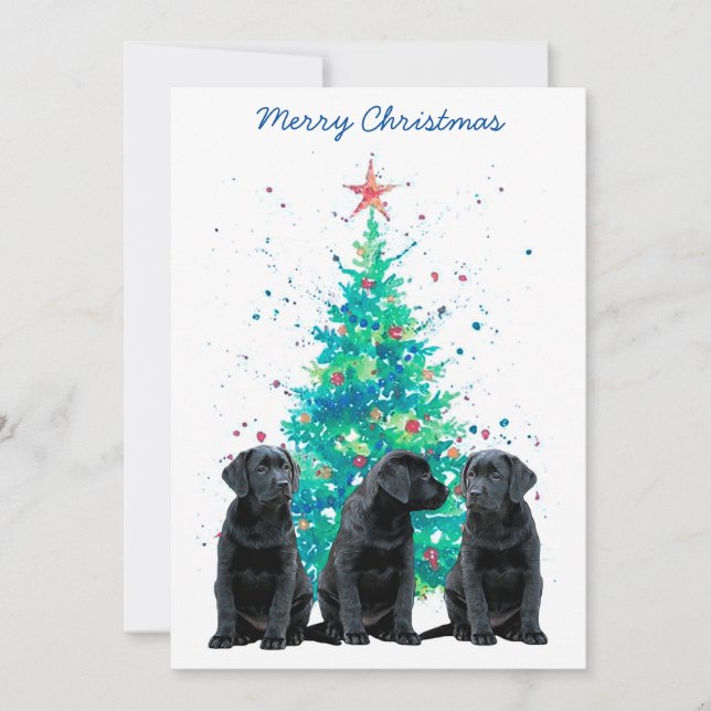 Svart lab God jul Labrador Cute Hund Puppy Julkort (Framsida)